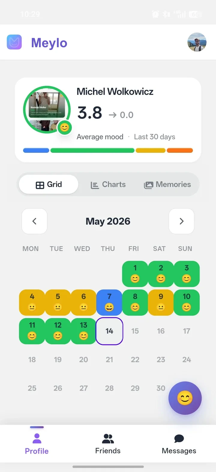 Monthly grid view in Meylo